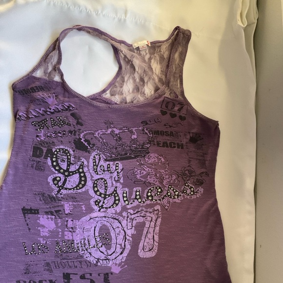 Guess Los Angeles Purple Lace Graphic Tank Top – Size Small - Picture 7 of 9